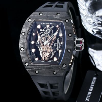 Top replica Richard Mille RM66 Tourbillon Black CarbonTPT Carbon fiber case Men's leather strap 